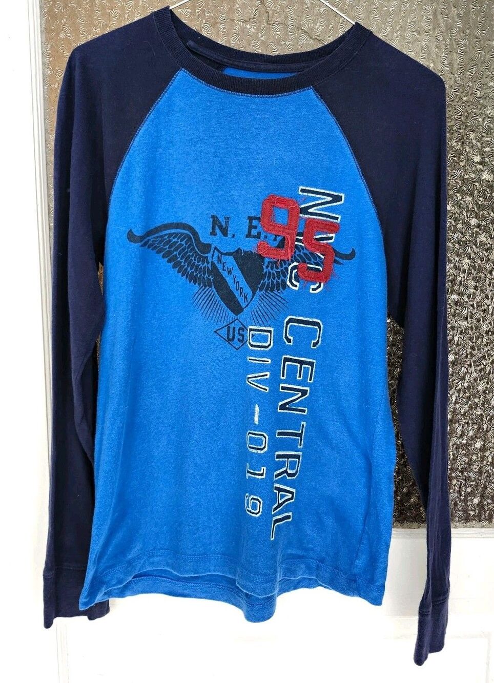 Urban Pipeline Men's Raglan Long Sleeve Graphic Crew Neck T-Shirt Blue Navy L